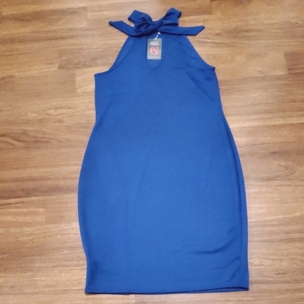 Curvy Sense Elegant Blue Halter Dress Size 1X